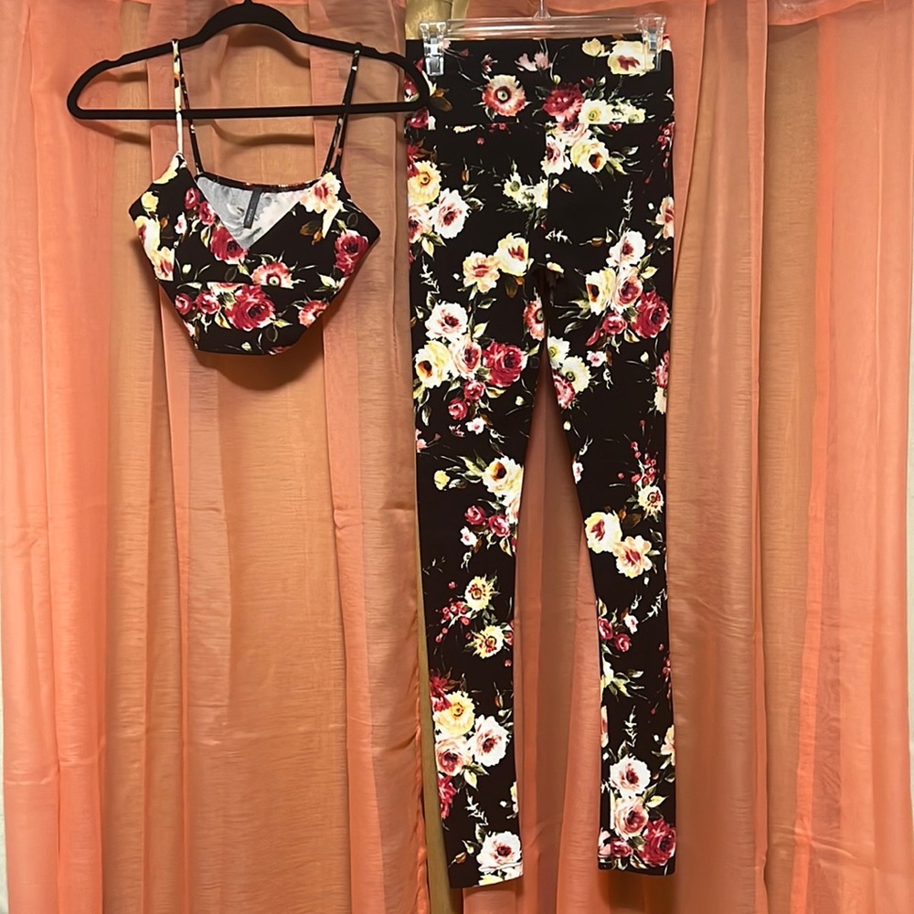 floral crop two piece set
